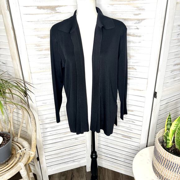 MISOOK Women's Size Petite Large Open Front Collared Knit Blazer Black Career - Picture 2 of 12